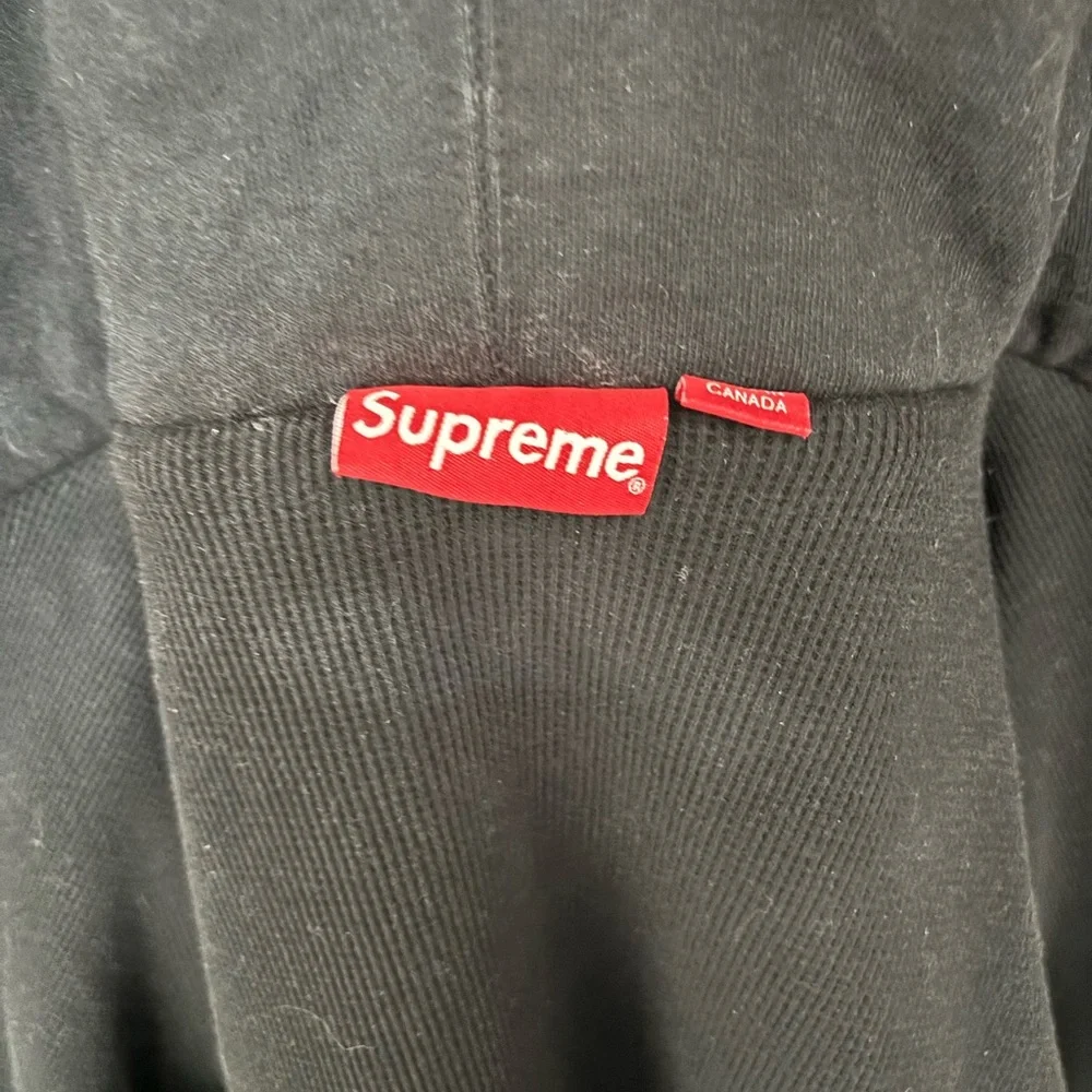 Supreme Black Zip Up Hoodie with Red Script Tag - Picture 5 of 7